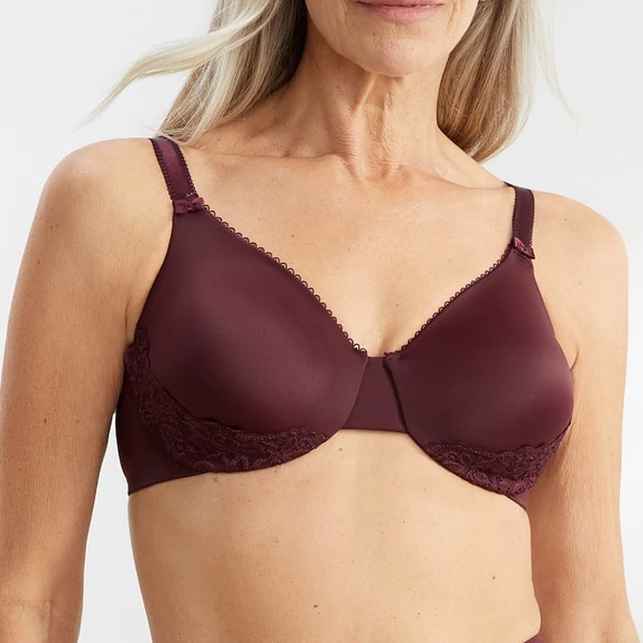 Olga Dark Red Lace Gentle Luxury Lift Bra 42D - Picture 2 of 11